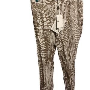 Diana Gallesi Tropical Leaf Print Pants Size 10 Brown Cream Linen Blend